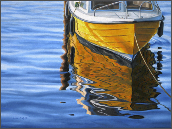 Yellow Boat Reflections - Nance Danforth Paintings